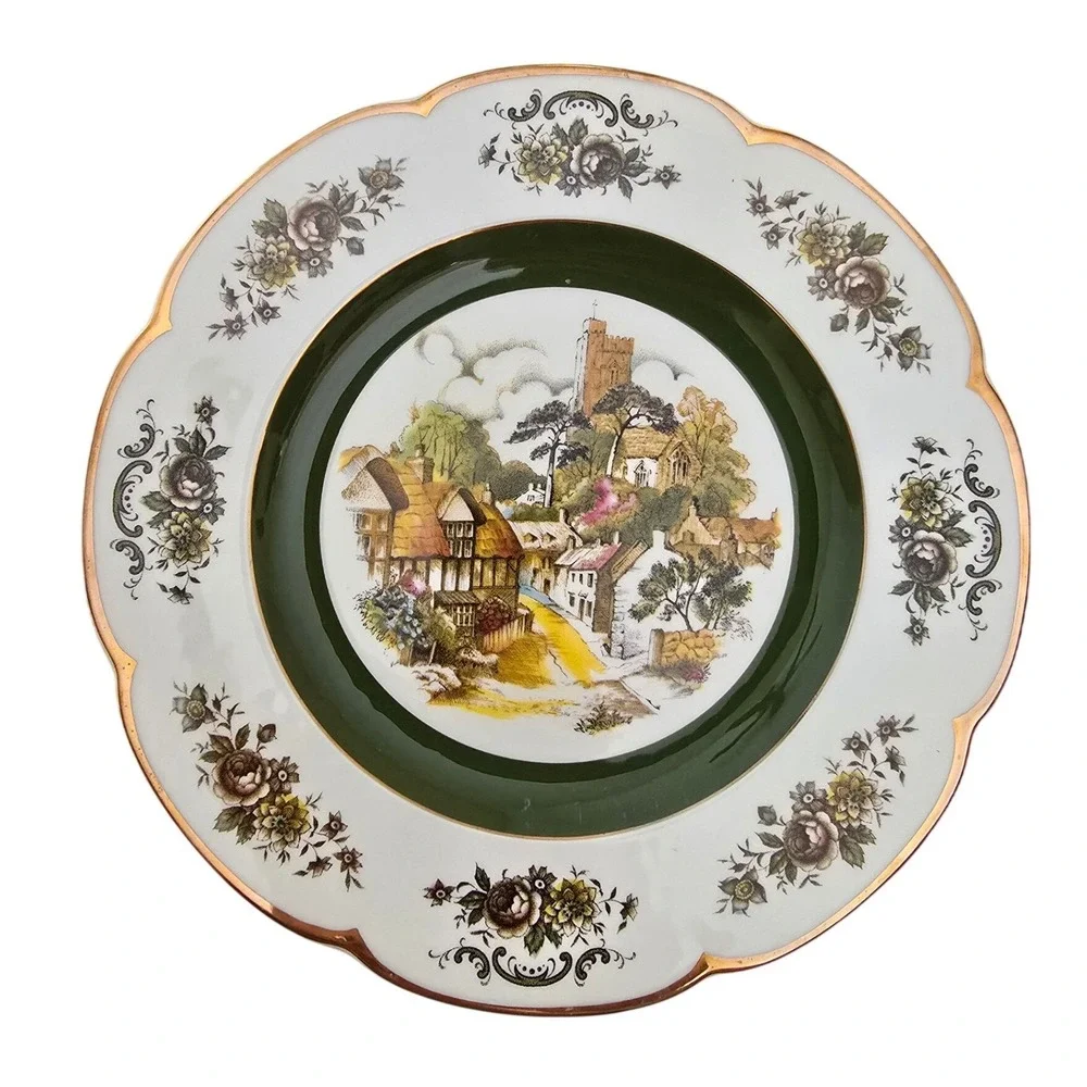 Wood and‎ Sons Ascot Service Plate Alpine White Ironstone English Village Scene